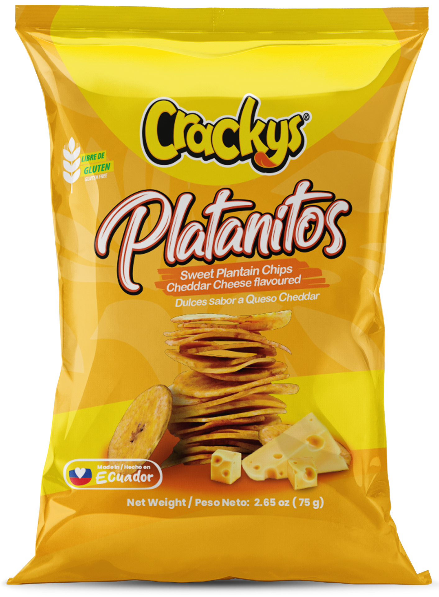 CRACKYS Cheddar Cheese Flavored Sweet Plantain Chips – 2.65 oz (75g)