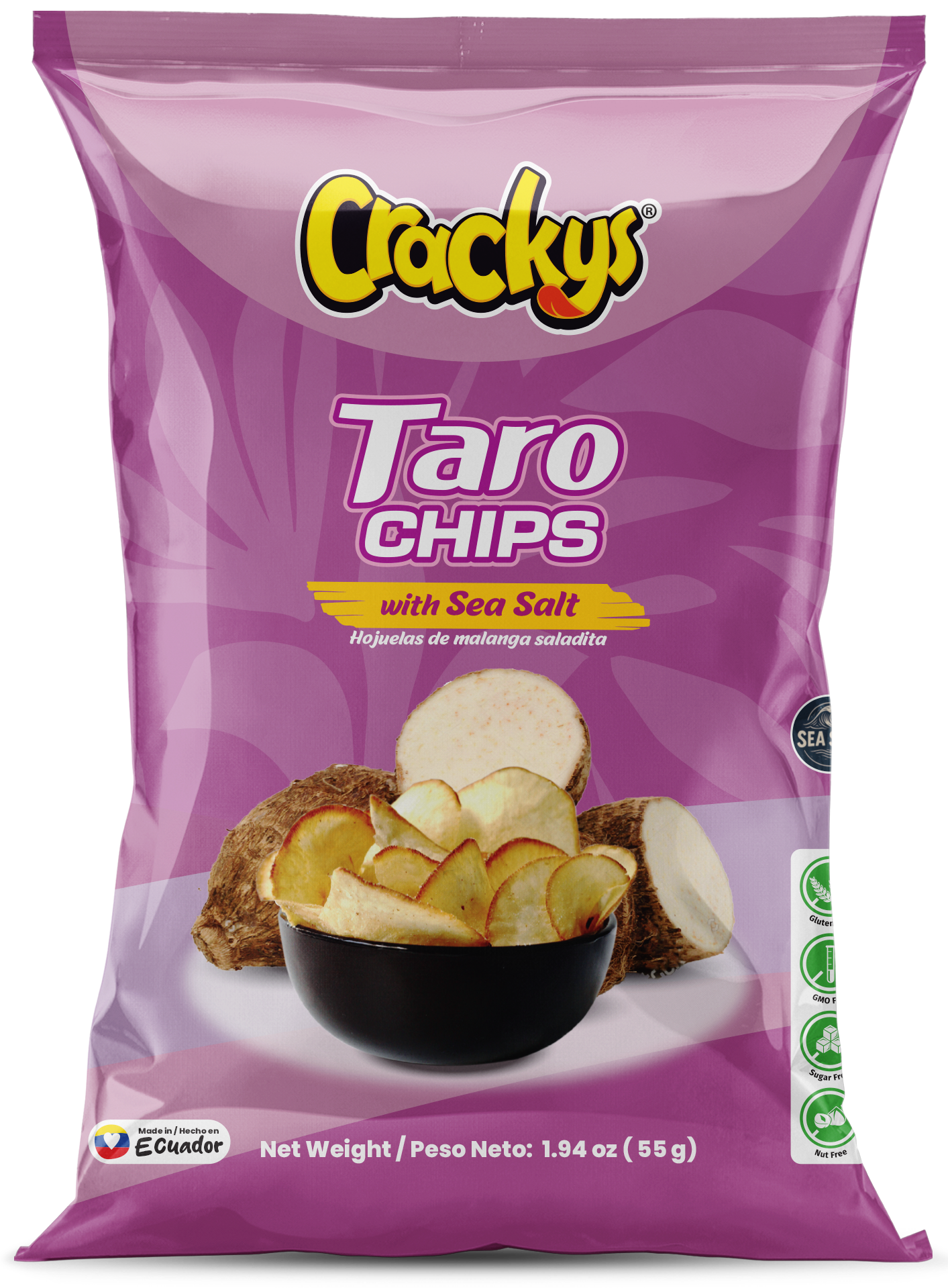 CRACKYS Salty White Taro Chips – 2.12 oz (60g)