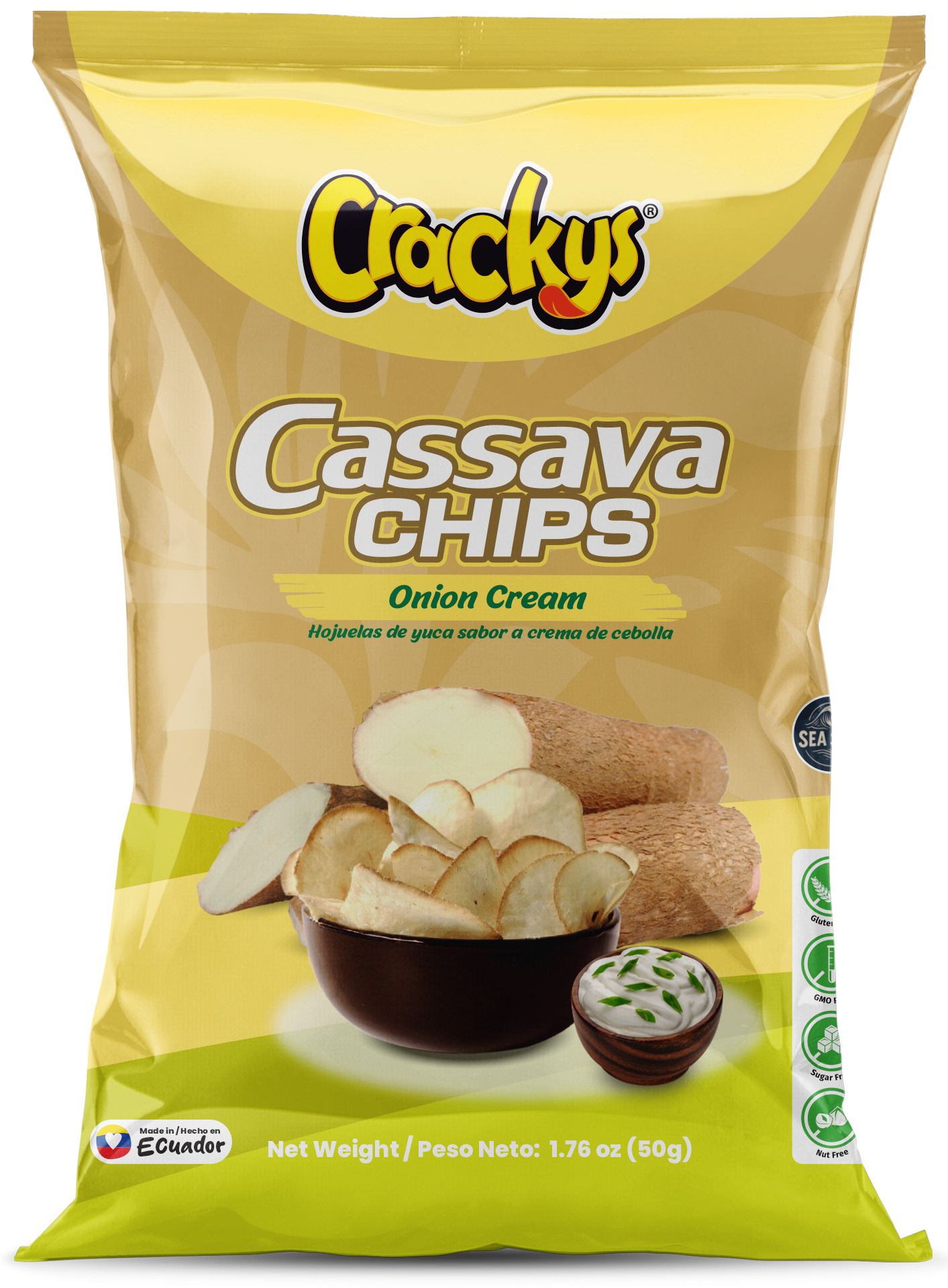 CRACKYS Onion Cream Cassava Chips – 1.76 oz (50g)